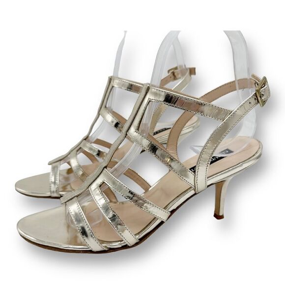 Claudia Ciuti Metallic Gold Strappy Evening Sandal 7.5 Narrow - Picture 12 of 12